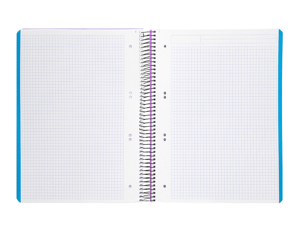 CUADERNO ESPIRAL LIDERPAPEL A5 MICRO WONDER TAPA PLASTICO 120H 90G CUADRO 5MM 5 BANDAS 6 TALADROS COLOR VIOLETA