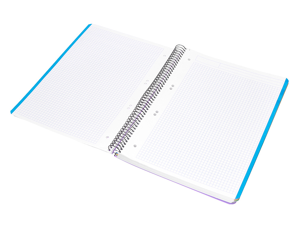CUADERNO ESPIRAL LIDERPAPEL A5 MICRO WONDER TAPA PLASTICO 120H 90G CUADRO 5MM 5 BANDAS 6 TALADROS COLOR VIOLETA