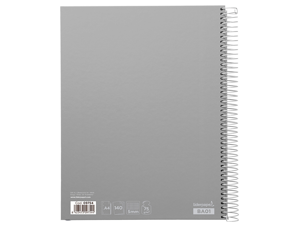 CUADERNO ESPIRAL LIDERPAPEL A4 MICRO JOLLY TAPA FORRADA 140H 75 GR CUADRO 5MM 5 BANDAS4 TALADROS COLORES SURTIDOS