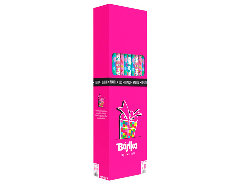 PAPEL DE REGALO BASIKA INFANTIL ROLLO ANCHO 1 M LONGITUD 3 MT DISEÑOS SURTIDOS