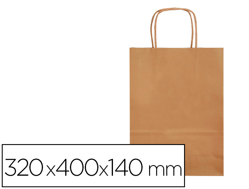BOLSA PAPEL Q-CONNECT CELULOSA NATURAL LISO L CON ASA RETORCIDA 320X400X140 MM