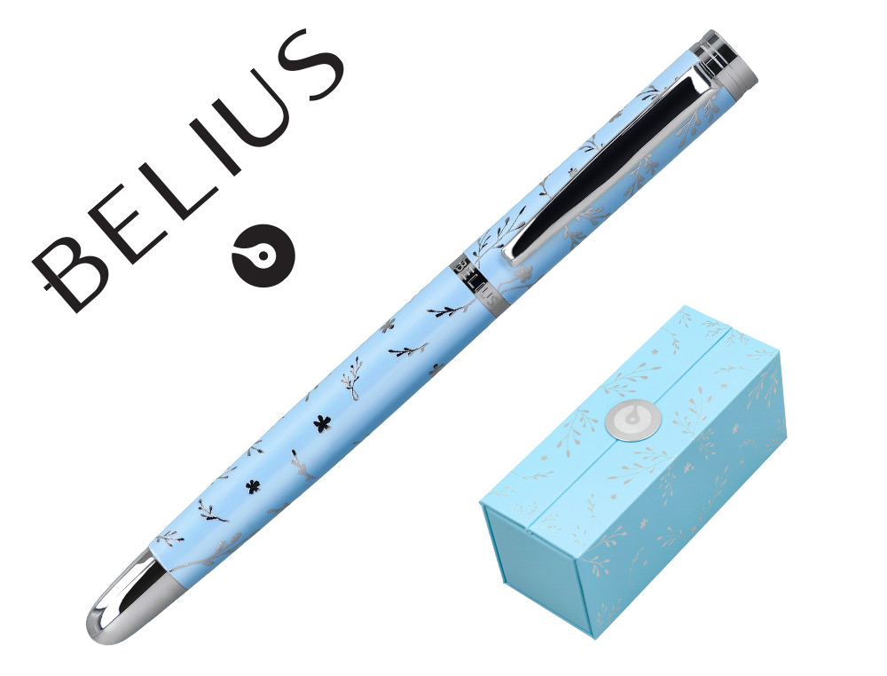 ROLLER BELIUS BELLA ALUMINIO COLOR AZUL CELESTE DISEO PLATEADO RELIEVE TINTA COLOR NEGRO CAJA DE DISEO